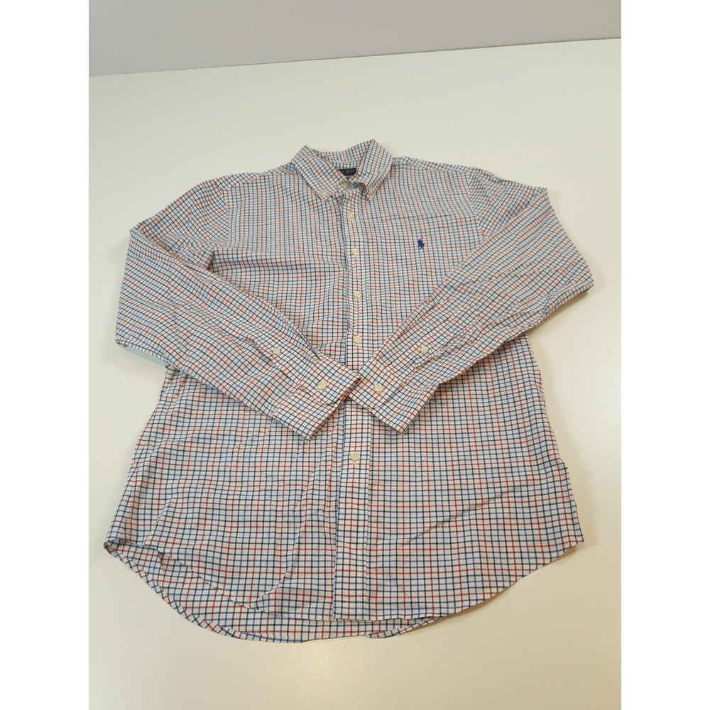 Ralph Lauren Shirt Red Blue Plaid Pony Slim Fit Stretch Button Down Mens Medium